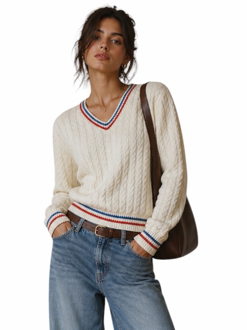 HANDMADE KNIT CABLE PREPPY VARSITY SWEATER
